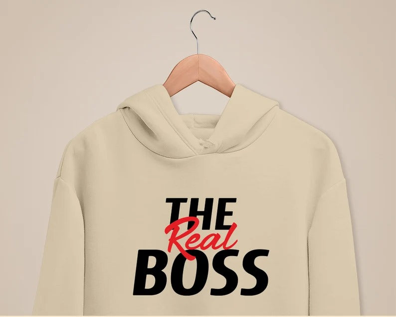 The Boss & Real Boss Couple Hoodie, Matching Hooded Sweatshirt, Funny Minimalistic Office Jumper, Cute Couple Anniversary Outfit, BF GF Gift