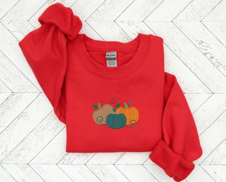 Embroidered Pumpkin Sweatshirt, Halloween Fall Jumper, Thanksgiving Cute Pumpkin Sweaters, Jack-o-lantern Unisex Vintage Halloween Gifts