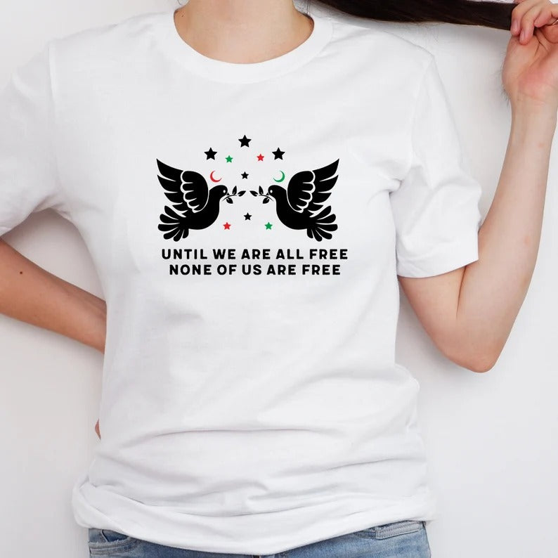 Palestine Tshirt, Until We Are All Free None of Us Are Free Quote Printed Shirt, Palestine Top, Ladies Comfort Colors Tees, Free Shipping Uk