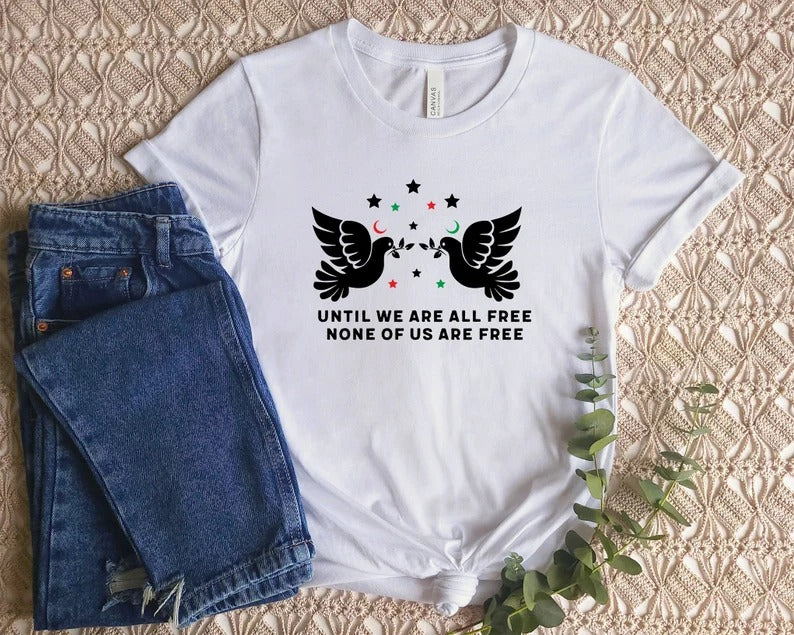 Palestine Tshirt, Until We Are All Free None of Us Are Free Quote Printed Shirt, Palestine Top, Ladies Comfort Colors Tees, Free Shipping Uk