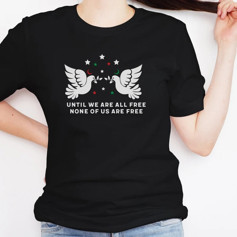 Palestine Tshirt, Until We Are All Free None of Us Are Free Quote Printed Shirt, Palestine Top, Ladies Comfort Colors Tees, Free Shipping Uk