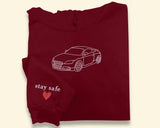 Embroidered Car Sketch Hoodies, Personalised Car Outline from Photo Hoody, Car Photo Boyfriend Jumpers, Car Lover Hoodies, Gift for Car Guys