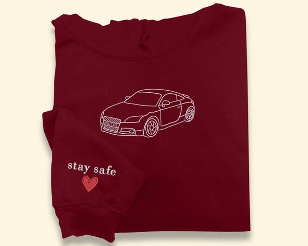 Embroidered Car Sketch Hoodies, Personalised Car Outline from Photo Hoody, Car Photo Boyfriend Jumpers, Car Lover Hoodies, Gift for Car Guys