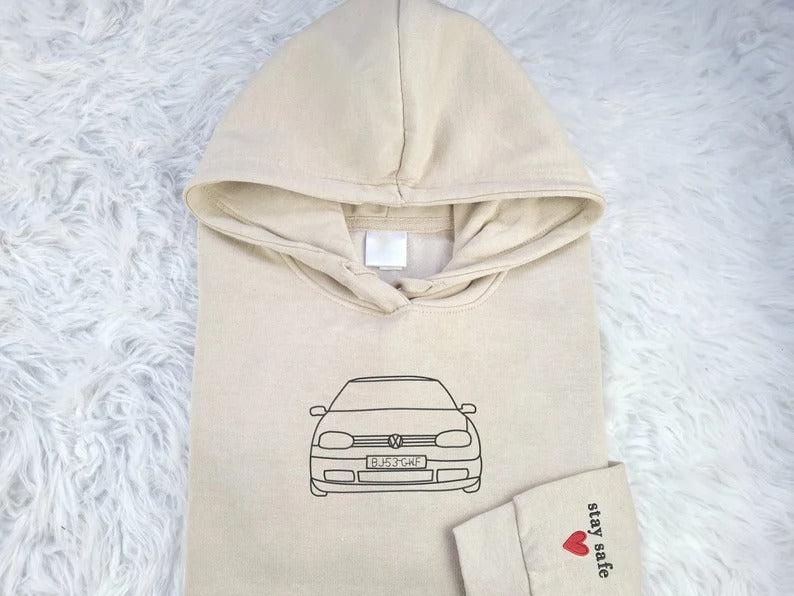 Embroidered Car Sketch Hoodies, Personalised Car Outline from Photo Hoody, Car Photo Boyfriend Jumpers, Car Lover Hoodies, Gift for Car Guys