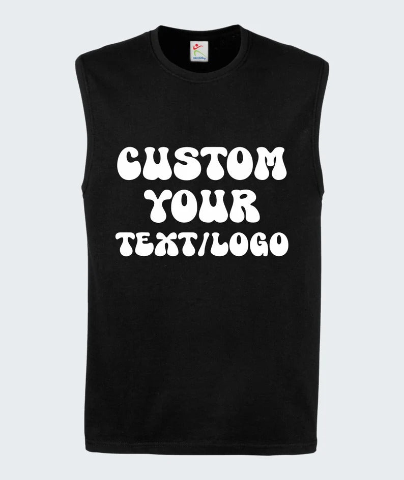 Personalised Text & Logo Tank Top, Create your Design Printed Vest, Custom Sports Team Tank Top, Any Company Logo Here, Unique Mens Tank Top