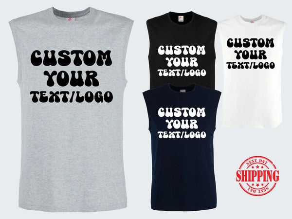 Personalised Text & Logo Tank Top, Create your Design Printed Vest, Custom Sports Team Tank Top, Any Company Logo Here, Unique Mens Tank Top