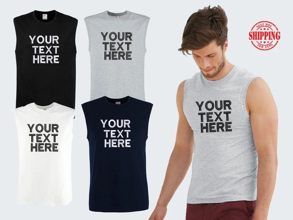 Custom Embroidered Text Tank Top, Your Own Custom Text Tank Top, Personalised Mens Gym Vest, Sports Team Tank Top, Create Your Text Tank Top