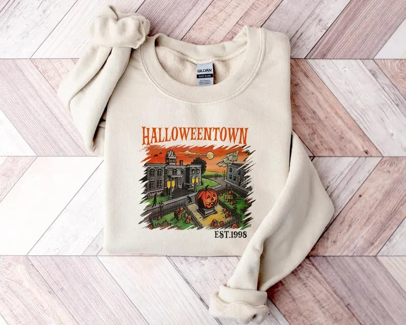 Halloweentown Sweatshirt, Retro Halloweentown University Est 1998 Printed Sweater, Halloween Jumper, Fall Unisex Sweaters, Halloween Outfits