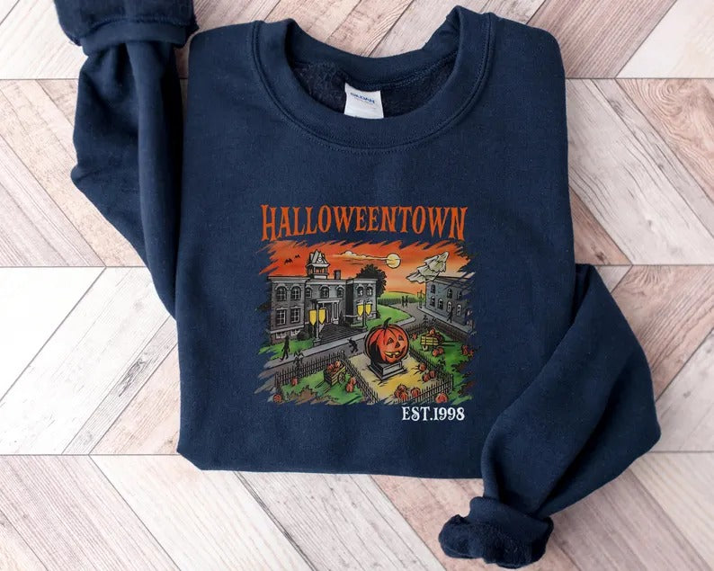 Halloweentown Sweatshirt, Retro Halloweentown University Est 1998 Printed Sweater, Halloween Jumper, Fall Unisex Sweaters, Halloween Outfits