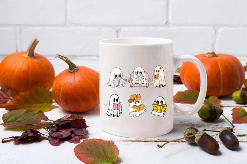 Halloween Ghosts Mugs, Cute Halloween Ghosts Coffee Cups, Halloween Coffee 11oz Ceramic Cups, Spooky Season Gothic Mug, Fall Halloween Gifts