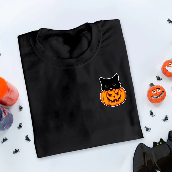 Halloween Cat Crewneck Jumper, Cat Sneaking Printed Sweatshirt, Halloween Cat Sweater, Spooky Season Outfits, Family Matching Cat Lover Gift