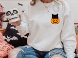 Halloween Cat Crewneck Jumper, Cat Sneaking Printed Sweatshirt, Halloween Cat Sweater, Spooky Season Outfits, Family Matching Cat Lover Gift