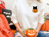 Halloween Cat Crewneck Jumper, Cat Sneaking Printed Sweatshirt, Halloween Cat Sweater, Spooky Season Outfits, Family Matching Cat Lover Gift