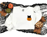 Halloween Cat Crewneck Jumper, Cat Sneaking Printed Sweatshirt, Halloween Cat Sweater, Spooky Season Outfits, Family Matching Cat Lover Gift