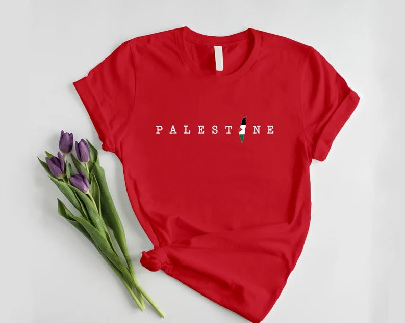 Palestine Name Printed T-Shirt, Palestine Flag Map Crewneck Shirt, Palestinians Matching Top, Muslim Solidarity Outfit