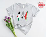 Palestine Map Designs Tee Shirt, Palestine Flag Printed T-Shirt, Muslims Solidarity Comfort Tops, Palestine Watermelon Flag Crewneck Tees