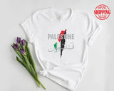 Palestine Name Flag T-Shirt, Palestine Arabic Calligraphy Shirt, Palestinians Muslims Map Printed Tees, Comfy Adults Tops