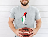 Palestine Flag Printed Shirt, Palestine Arabic Calligraphy Shirt, Muslims Solidarity Crewneck Tees, Comfy Palestinians Tops