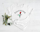 Palestine Arabic Calligraphy T-Shirt, Palestine Flag Map Crewneck Shirt, Muslims Solidarity Printed Tops, Palestinians Adults Clothing Gifts