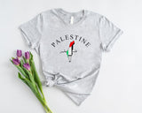 Palestine Arabic Calligraphy T-Shirt, Palestine Flag Map Crewneck Shirt, Muslims Solidarity Printed Tops, Palestinians Adults Clothing Gifts