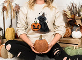 Vintage Witchy Halloween Cats Sweater, Winking Pumpkin Halloween Printed Sweatshirt, Spooky Witchy Cat Spooky Season Jumper, Cat Lover Gifts