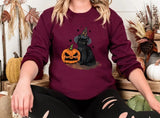 Vintage Witchy Halloween Cats Sweater, Winking Pumpkin Halloween Printed Sweatshirt, Spooky Witchy Cat Spooky Season Jumper, Cat Lover Gifts