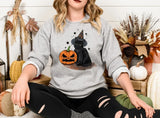 Vintage Witchy Halloween Cats Sweater, Winking Pumpkin Halloween Printed Sweatshirt, Spooky Witchy Cat Spooky Season Jumper, Cat Lover Gifts