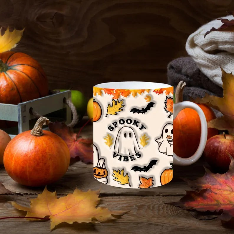 Halloween Ghosts Mugs, Cute Halloween Ghosts Coffee Mug, Vintage Spooky Vibes Cups, Pumpkin Spice Latte Ceramic Mug, Fall Halloween Gifts