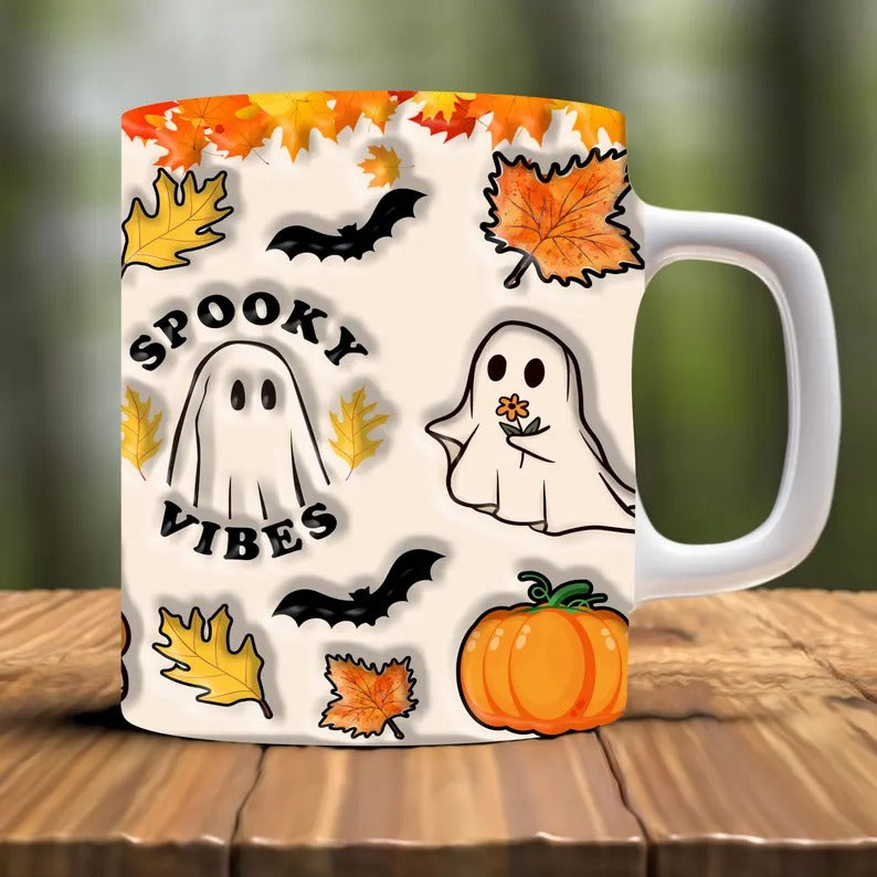 Halloween Ghosts Mugs, Cute Halloween Ghosts Coffee Mug, Vintage Spooky Vibes Cups, Pumpkin Spice Latte Ceramic Mug, Fall Halloween Gifts