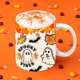 Halloween Ghosts Mugs, Cute Halloween Ghosts Coffee Mug, Vintage Spooky Vibes Cups, Pumpkin Spice Latte Ceramic Mug, Fall Halloween Gifts