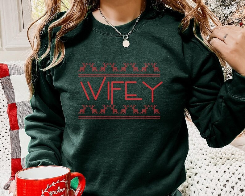 Christmas Couple Matching Sweatshirt, Wifey Hubby Xmas Holidays Sweater, Husband Wife Xmas Printed Jumper, Mr and Mrs 1st Christmas Gifts