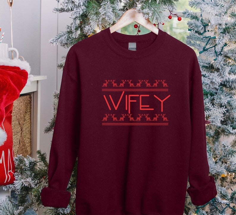 Christmas Couple Matching Sweatshirt, Wifey Hubby Xmas Holidays Sweater, Husband Wife Xmas Printed Jumper, Mr and Mrs 1st Christmas Gifts