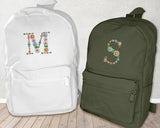 Custom Embroidered Initials Floral Backpacks, Personalised Flower Letters Mini Backpacks, Toddlers Backpack, Girls Bag, Back to School Gifts