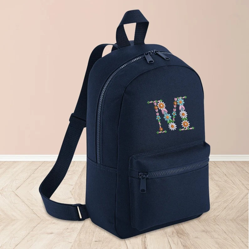 Custom Embroidered Initials Floral Backpacks, Personalised Flower Letters Mini Backpacks, Toddlers Backpack, Girls Bag, Back to School Gifts