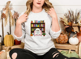 Bookish Ghost Spooky Sweatshirt, Ghost Reading Books Printed Halloween Sweater, Cute Halloween Fall Jumpers for Librarian, Books Lover Gifts