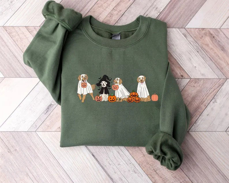 Golden Retriever Halloween Sweatshirt, Halloween Ghost Dogs Jumper, Halloween Dog Lover Sweaters, Gothic Dogs Sweatshirt, Gift for Halloween