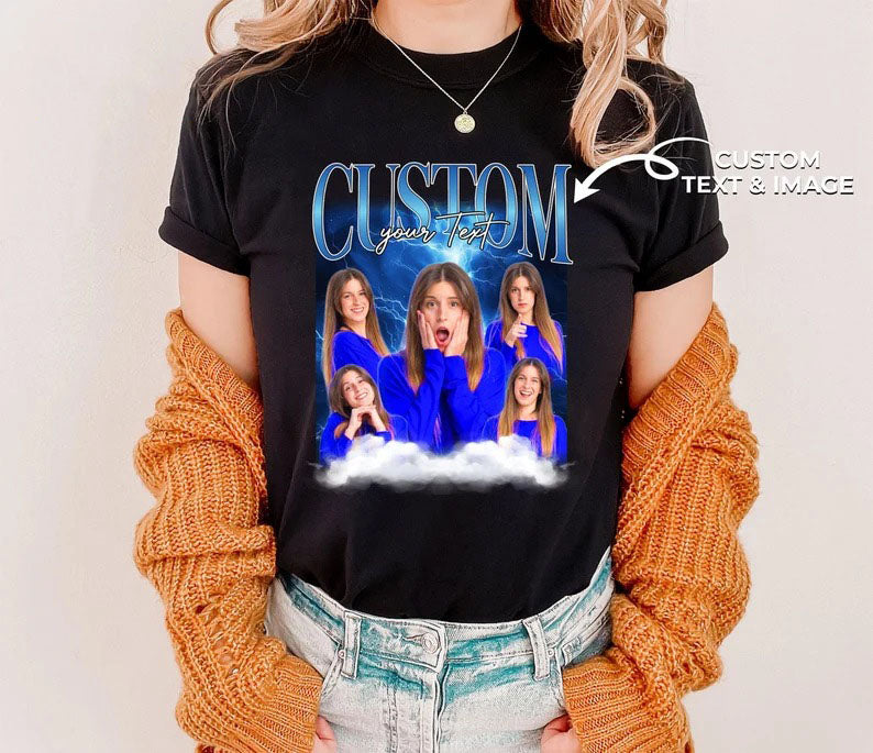 Custom Bootleg Rap Tee, Custom photo shirt, 90s Bootleg Vintage Custom Collage Design, Personalised your own bootleg T-Shirt, Girlfriend Top