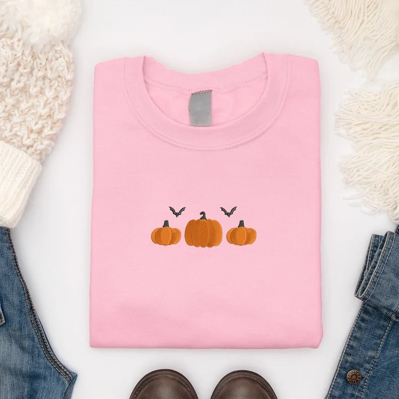 Pumpkins Embroidery Crewneck Sweatshirt, Halloween Jumper, Thanksgiving Pumpkins Unisex Comfy Sweater, Spooky Season Jumper, Halloween Gifts