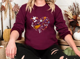 Halloween Doodles Heart Sweatshirts, Halloween Ghost Pumpkins Heart Printed Jumper, Funny Fall Unisex Sweater, Comfort Colors Halloween Tops