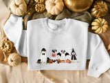 Halloween Ghost Dogs Printed Sweatshirt, Halloween Puppies And Dogs Sweater, Spooky Season Dog Lover Sweaters, Gothic Dogs Halloween Outfits