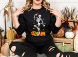 Fall Dancing Skeleton Jumper, Funny Skeleton Printed Halloween Sweatshirt, Thanksgiving Pumpkins Sweater, Unisex Halloween Top, Fall Sweater