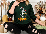 Fall Dancing Skeleton Jumper, Funny Skeleton Printed Halloween Sweatshirt, Thanksgiving Pumpkins Sweater, Unisex Halloween Top, Fall Sweater