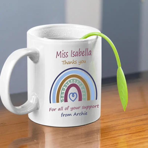 Personalised Rainbow Thank You Mug, Pastel Heart Rainbow Quote Coffee Mug, All you Support Thankful Teachers Cup, Appreciation Teachers Gift