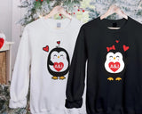 Cute Penguin Christmas Sweatshirt, Personalised Couple Initials Xmas Sweater, Christmas Animal Matching Jumper, Xmas Penguin Lovers Gifts