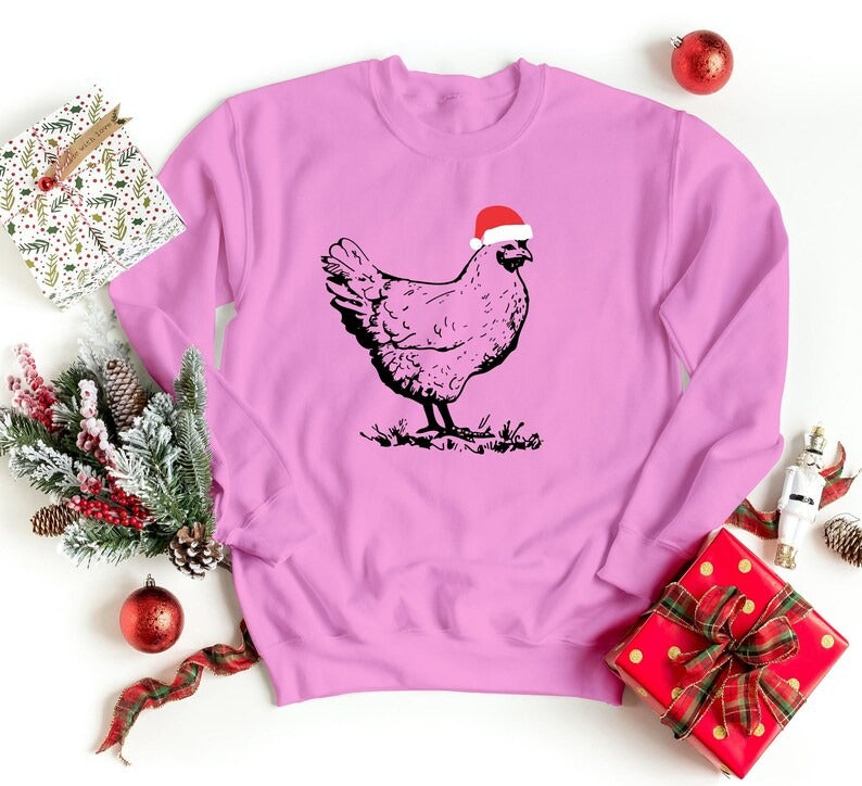 Christmas Chickens Sweatshirt, Funny Santa Chicken Xmas Printed Sweater, Сute Xmas Holidays Matching Jumpers, Christmas Chickens Lover Gift