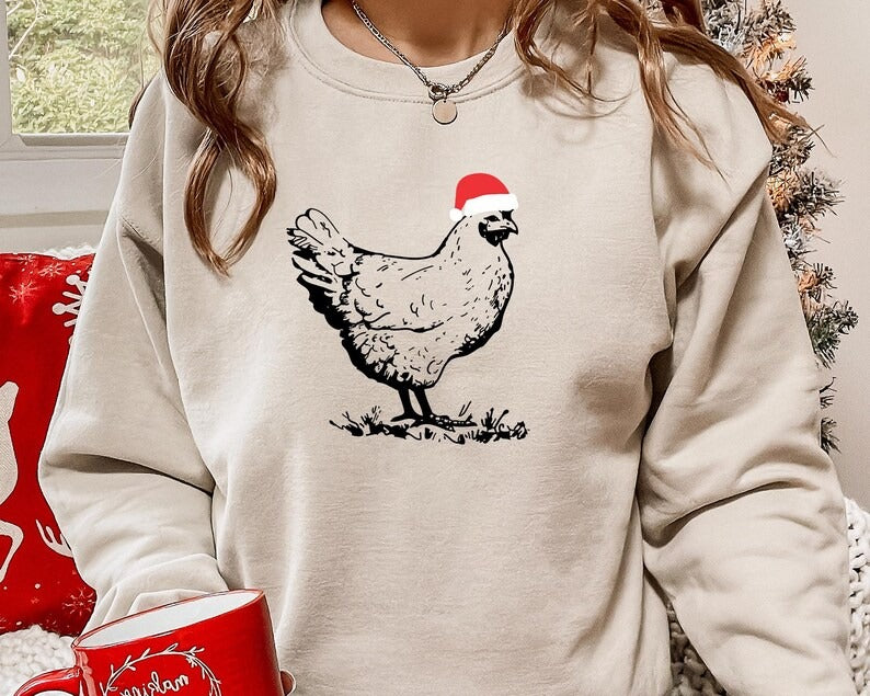 Christmas Chickens Sweatshirt, Funny Santa Chicken Xmas Printed Sweater, Сute Xmas Holidays Matching Jumpers, Christmas Chickens Lover Gift