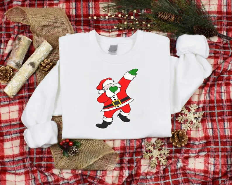 Dabbing Santa Sweatshirt, Christmas Funny Dancing Santa Sweatshirt, Family Matching Xmas Printed Jumpers, Christmas Eve Party Clothing Gifts