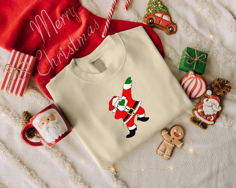 Dabbing Santa Sweatshirt, Christmas Funny Dancing Santa Sweatshirt, Family Matching Xmas Printed Jumpers, Christmas Eve Party Clothing Gifts