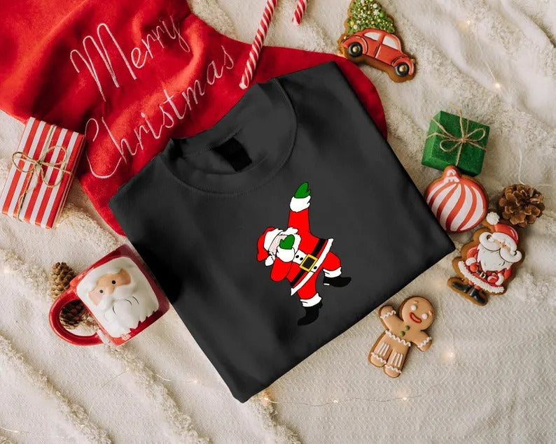 Dabbing Santa Sweatshirt, Christmas Funny Dancing Santa Sweatshirt, Family Matching Xmas Printed Jumpers, Christmas Eve Party Clothing Gifts