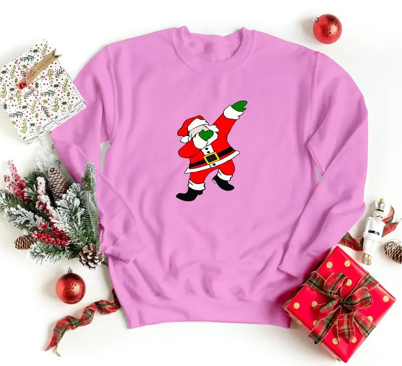 Dabbing Santa Sweatshirt, Christmas Funny Dancing Santa Sweatshirt, Family Matching Xmas Printed Jumpers, Christmas Eve Party Clothing Gifts